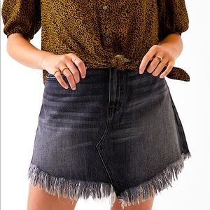 FREE PEOPLE Bailey Fringe Denim Mini Skirt